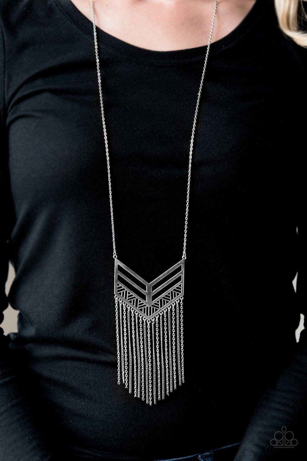 Alpha Attitude Silver Necklace - Paparazzi Accessories- on model - CarasShop.com - Paparazzi Jewelry by Cara Jewels