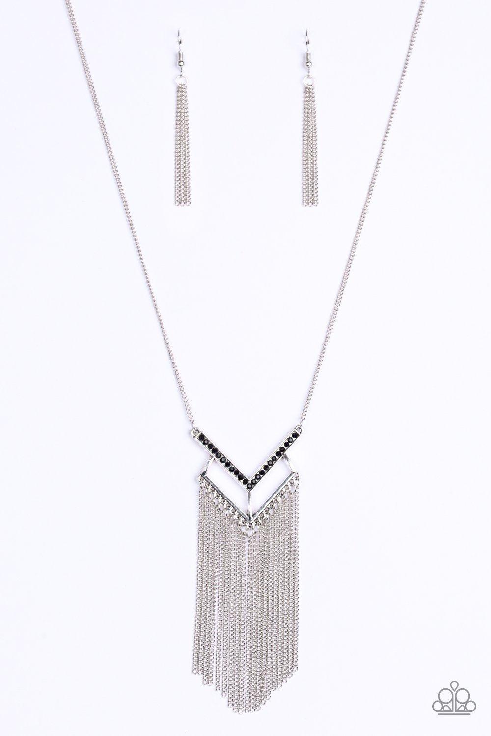 Alpha Glam Black Fringe Necklace - Paparazzi Accessories- lightbox - CarasShop.com - Paparazzi Jewelry by Cara Jewels