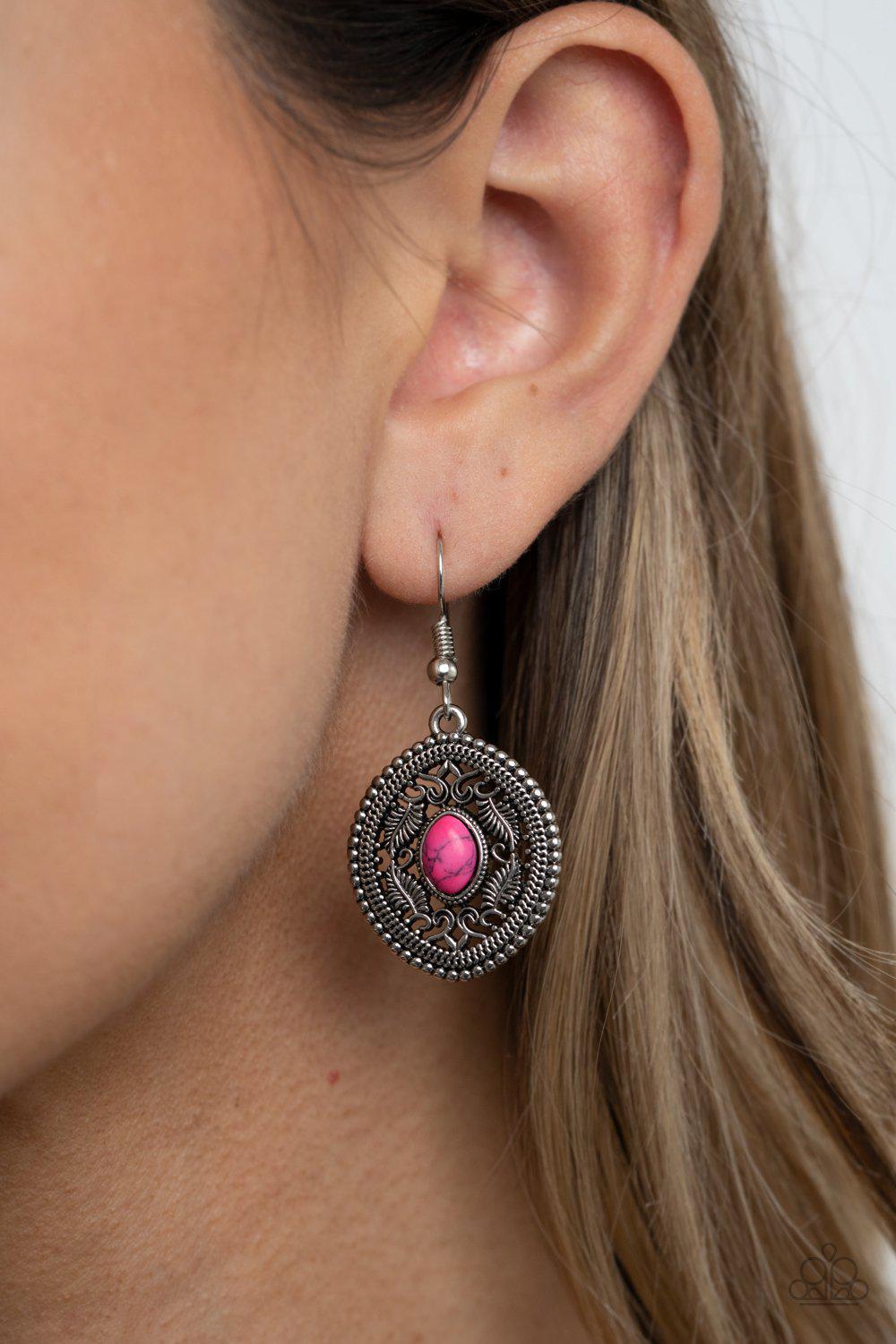 Alter ECO Pink Stone and Silver Necklace - Paparazzi Accessories - free matching earrings -CarasShop.com - Paparazzi Jewelry by Cara Jewels