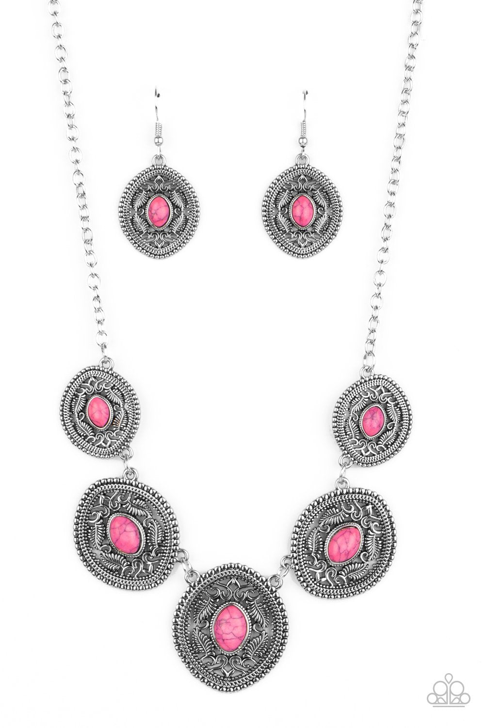 Alter ECO Pink Stone and Silver Necklace - Paparazzi Accessories- lightbox - CarasShop.com - Paparazzi Jewelry by Cara Jewels