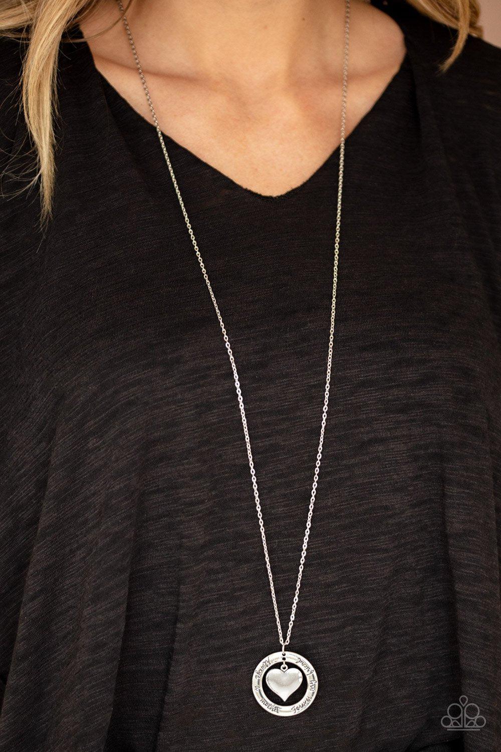 Always A Mother, Forever My Friend White and Silver Heart Necklace - Paparazzi Accessories- on model - CarasShop.com - Paparazzi Jewelry by Cara Jewels