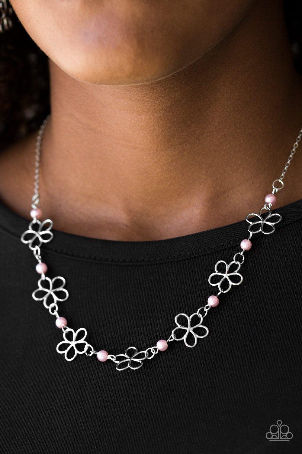 Always Abloom Pink Necklace - Paparazzi Accessories- on model - CarasShop.com - Paparazzi Jewelry by Cara Jewels