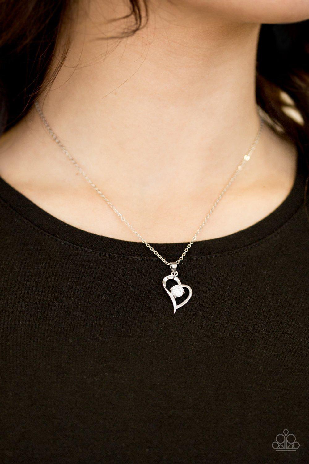 Always Be Mine White Heart Necklace - Paparazzi Accessories- on model - CarasShop.com - Paparazzi Jewelry by Cara Jewels