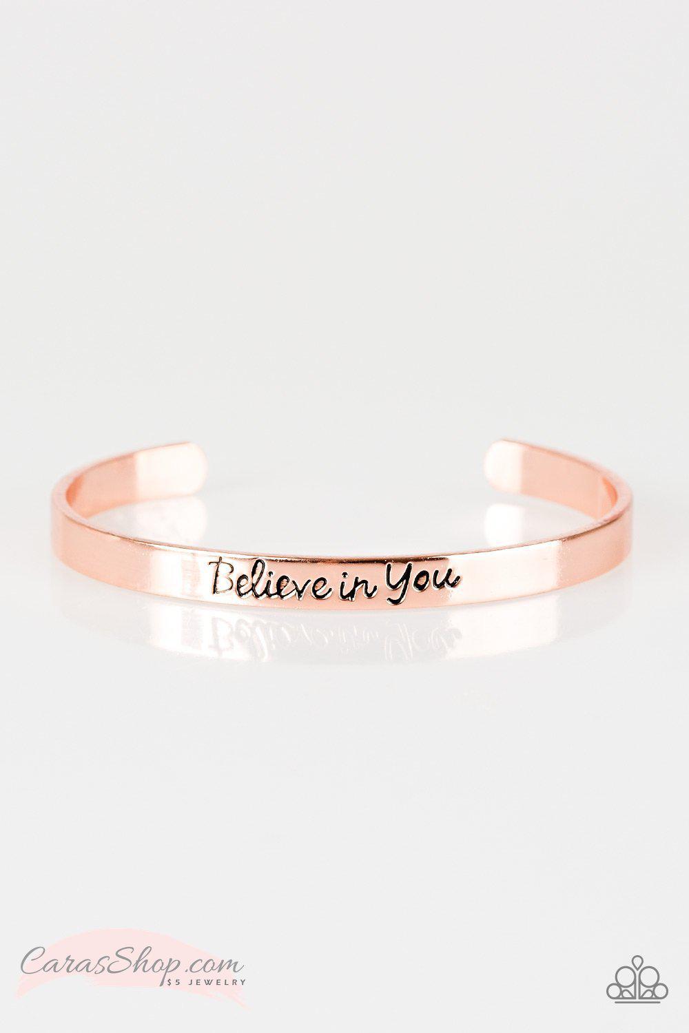 Always Believe Copper Cuff Word Bracelet - Paparazzi Accessories- lightbox - CarasShop.com - Paparazzi Jewelry by Cara Jewels
