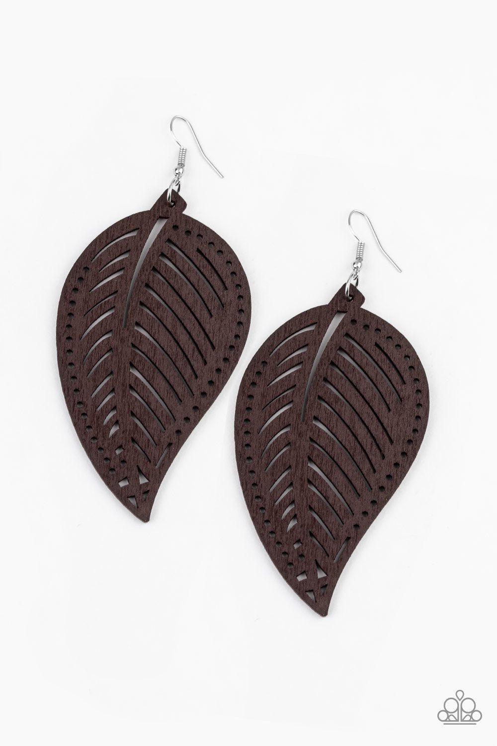 Amazon Zen Brown Wood Leaf Earrings - Paparazzi Accessories- lightbox - CarasShop.com - Paparazzi Jewelry by Cara Jewels