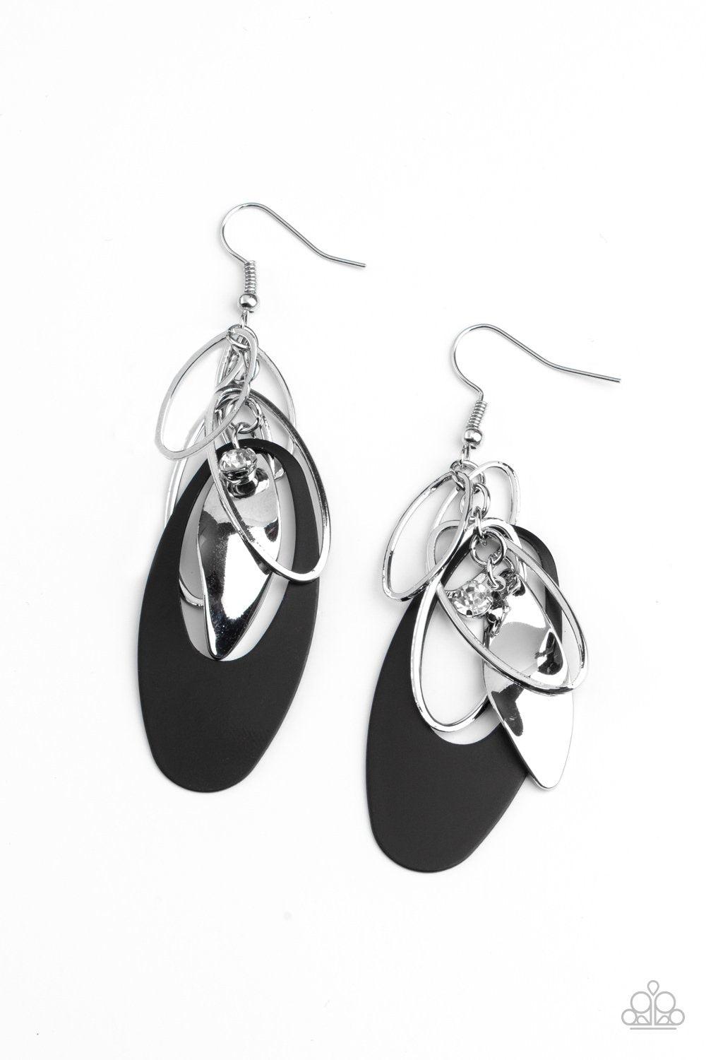 Ambitious Allure Black and Silver Earrings - Paparazzi Accessories- lightbox - CarasShop.com - Paparazzi Jewelry by Cara Jewels
