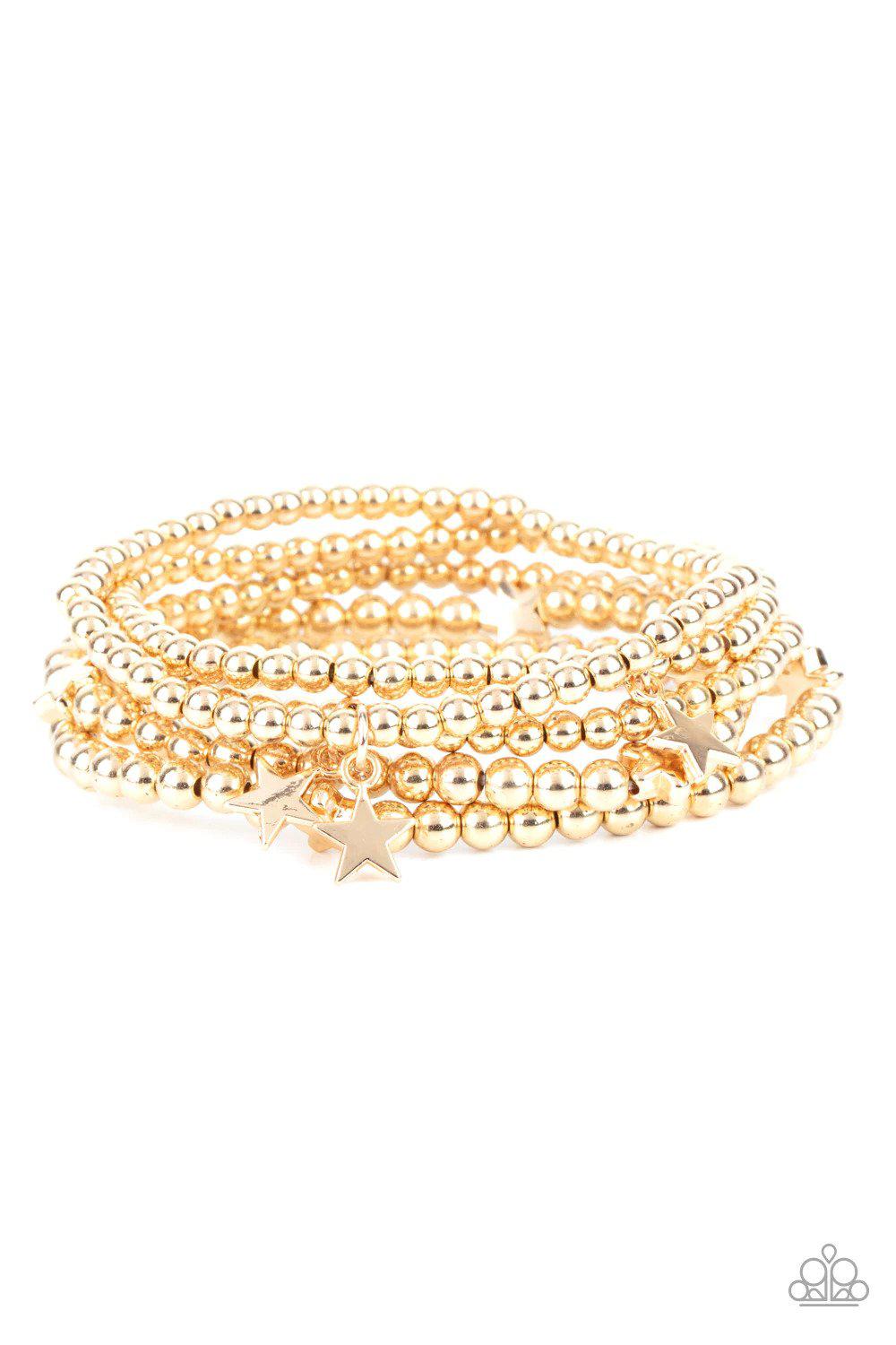 American All-Star Gold Bracelet - Paparazzi Accessories- lightbox - CarasShop.com - Paparazzi Jewelry by Cara Jewels