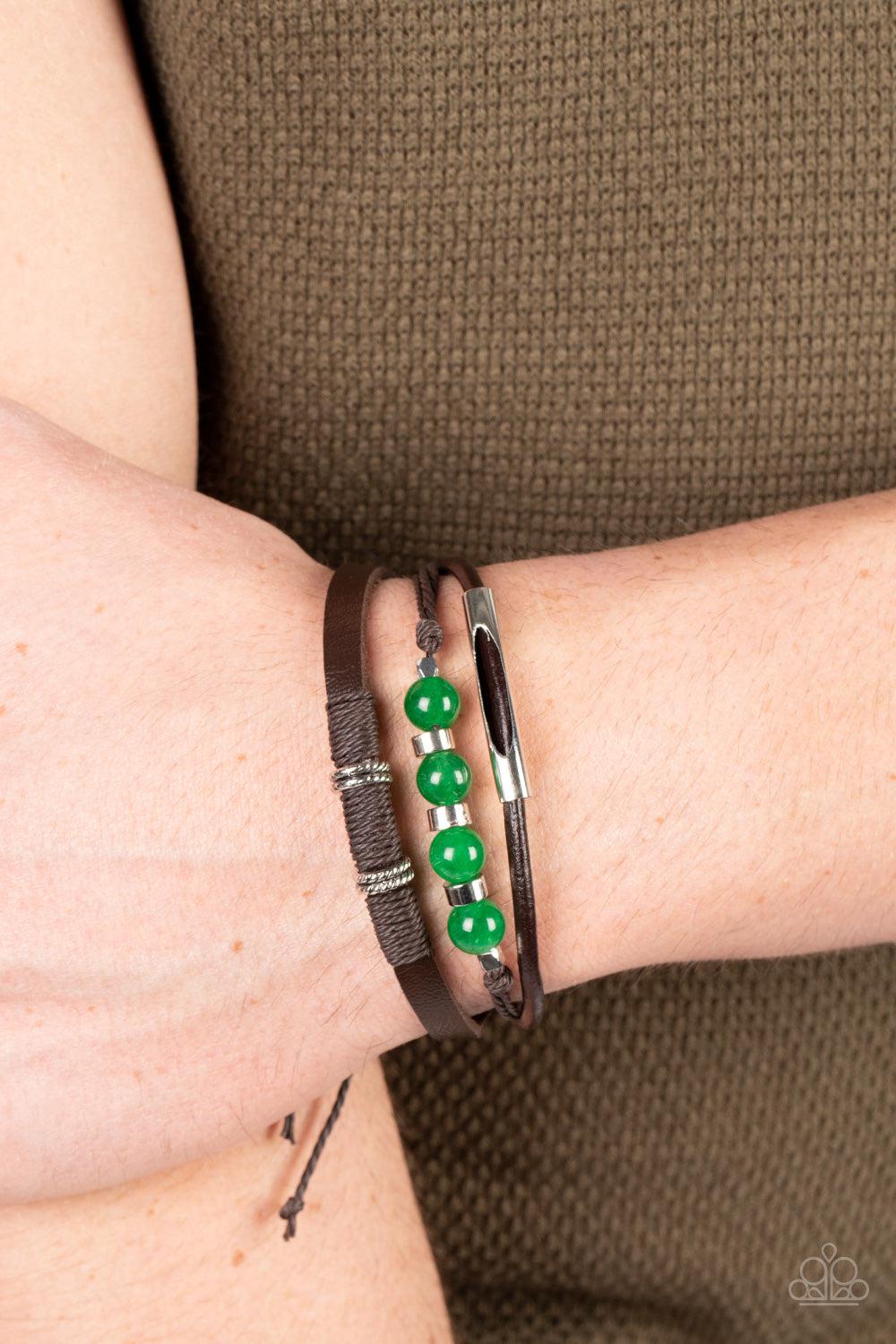 Amplified Aloha Green Urban Slide Bracelet - Paparazzi Accessories- on model - CarasShop.com - Paparazzi Jewelry by Cara Jewels