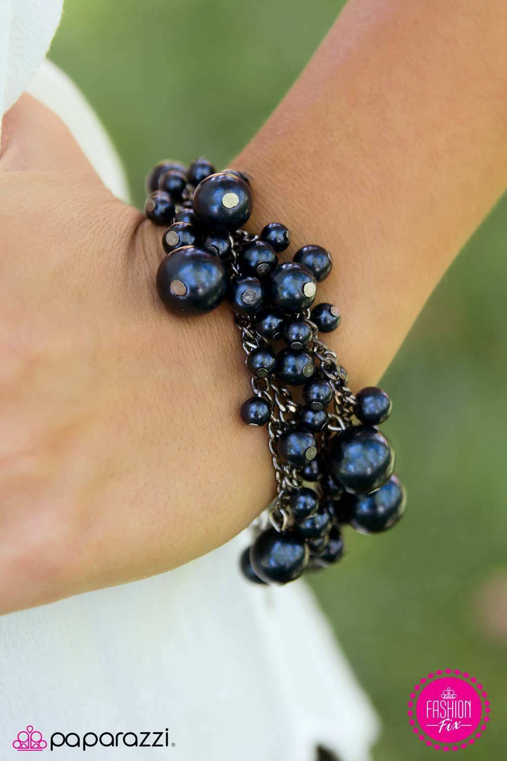 An Evening Escapade Navy Blue Pearl and Gunmetal Bracelet - Paparazzi Accessories- lightbox - CarasShop.com - Paparazzi Jewelry by Cara Jewels