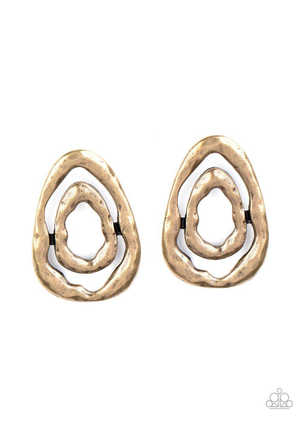 Ancient Ruins Brass Post Earrings - Paparazzi Accessories- lightbox - CarasShop.com - Paparazzi Jewelry by Cara Jewels