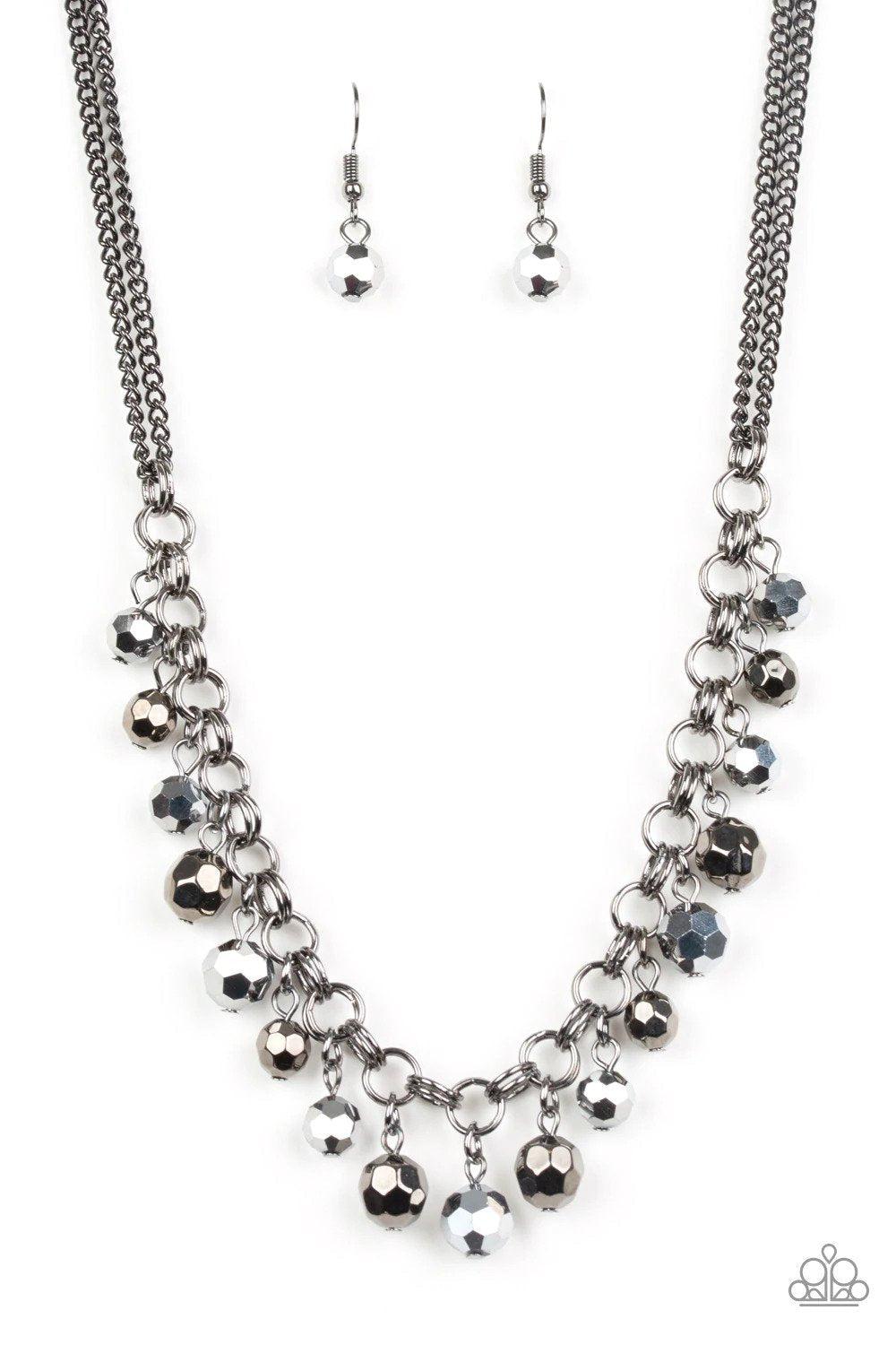 And The Crowd Cheers Gunmetal Black Necklace - Paparazzi Accessories- lightbox - CarasShop.com - Paparazzi Jewelry by Cara Jewels