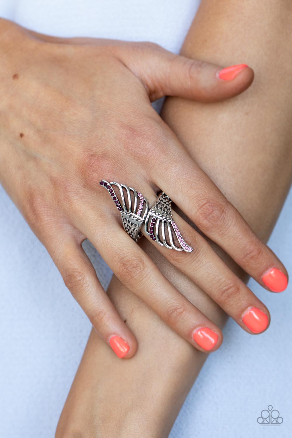 Angels Among Us Purple Rhinestone Ring - Paparazzi Accessories- on model - CarasShop.com - Paparazzi Jewelry by Cara Jewels