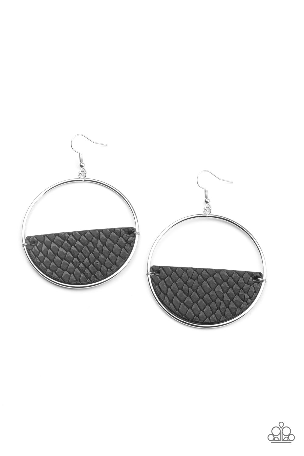Animal Aesthetic Black Leather Python Print Earrings - Paparazzi Accessories- lightbox - CarasShop.com - Paparazzi Jewelry by Cara Jewels