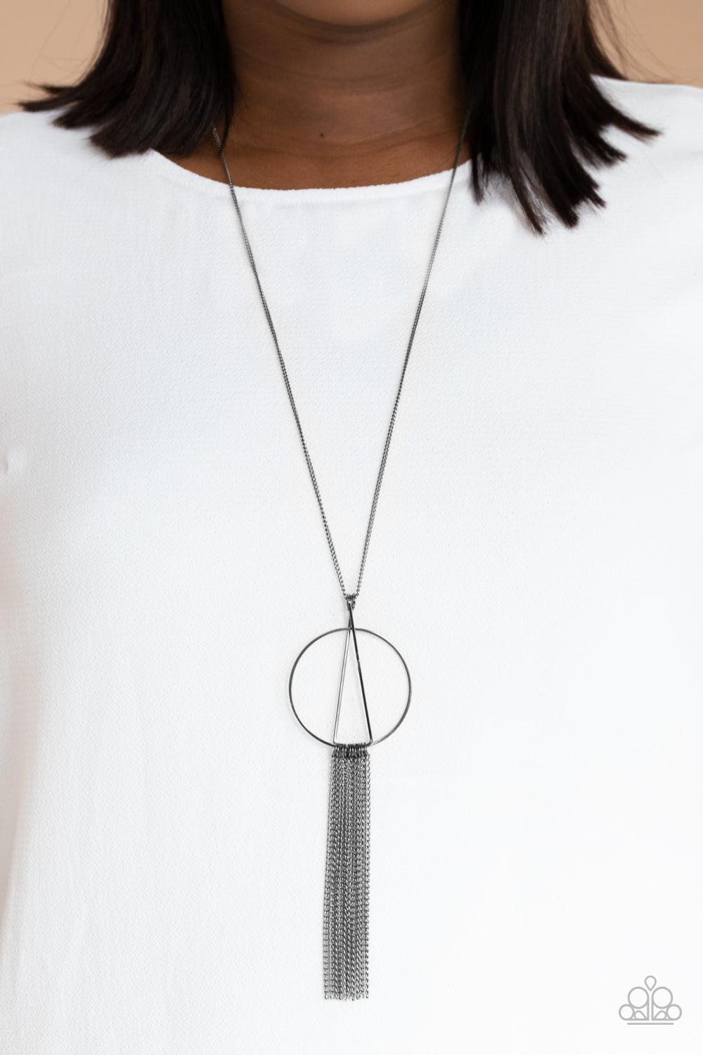 Apparatus Applique Gunmetal Black Necklace - Paparazzi Accessories- on model - CarasShop.com - Paparazzi Jewelry by Cara Jewels