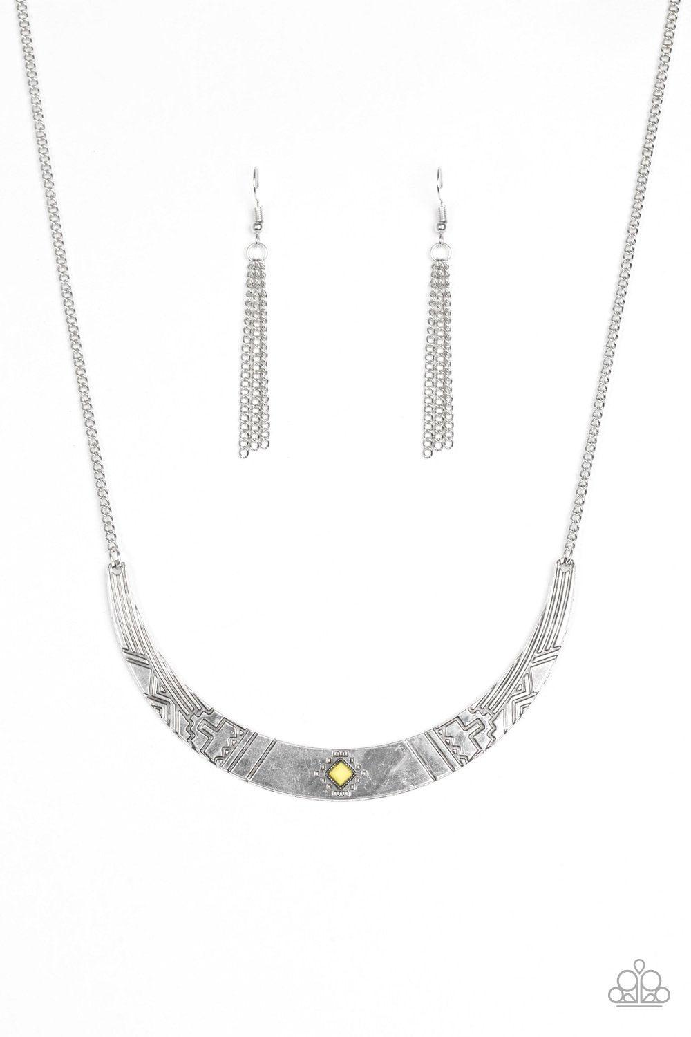 Arizona Adventure Silver and Yellow Necklace - Paparazzi Accessories- lightbox - CarasShop.com - Paparazzi Jewelry by Cara Jewels