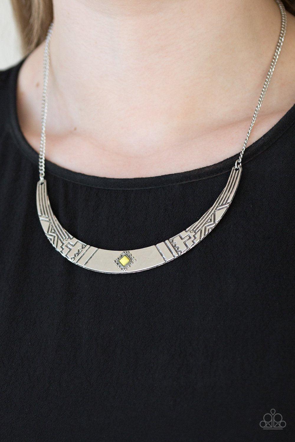 Arizona Adventure Silver and Yellow Necklace - Paparazzi Accessories- on model - CarasShop.com - Paparazzi Jewelry by Cara Jewels