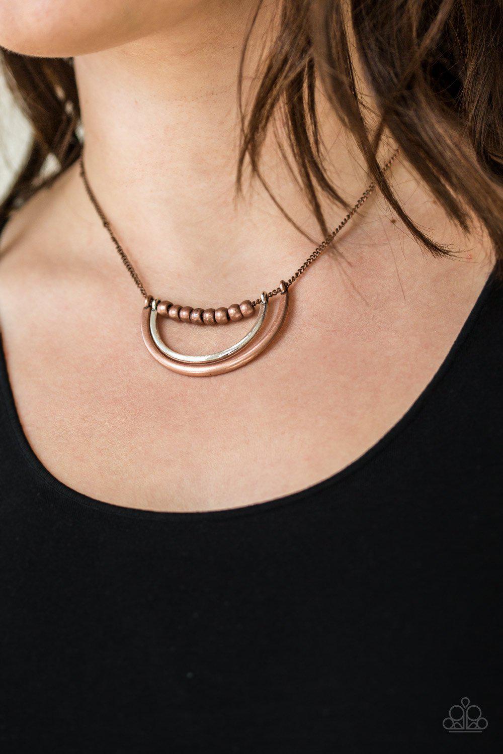 Artificial Arches Copper Necklace - Paparazzi Accessories- on model - CarasShop.com - Paparazzi Jewelry by Cara Jewels