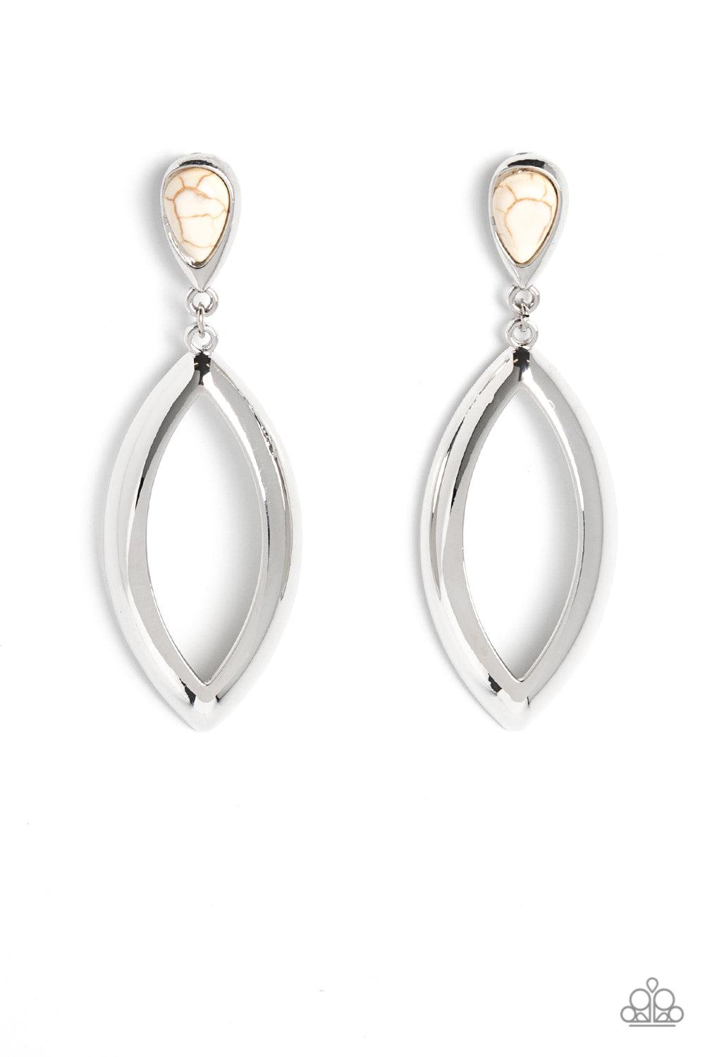 Artisan Anthem White Stone Earrings - Paparazzi Accessories- lightbox - CarasShop.com - Paparazzi Jewelry by Cara Jewels
