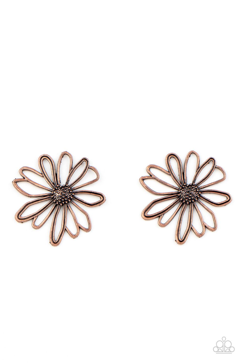 Artisan Arbor Copper Flower Earrings - Paparazzi Accessories- lightbox - CarasShop.com - Paparazzi Jewelry by Cara Jewels
