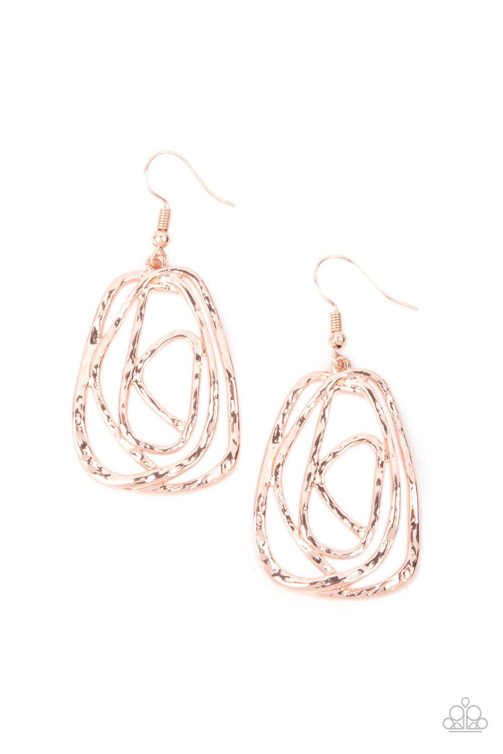 Artisan Relic Rose Gold Earrings - Paparazzi Accessories- lightbox - CarasShop.com - Paparazzi Jewelry by Cara Jewels