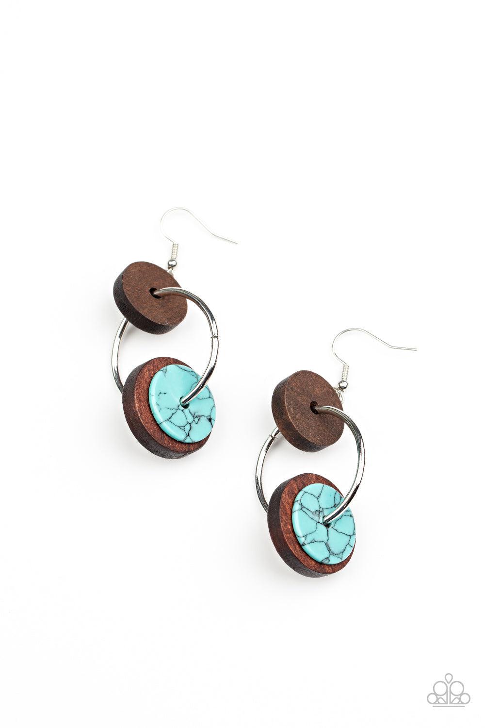 Artisanal Aesthetic Turquoise Blue Stone and Wood Earrings - Paparazzi Accessories- lightbox - CarasShop.com - Paparazzi Jewelry by Cara Jewels