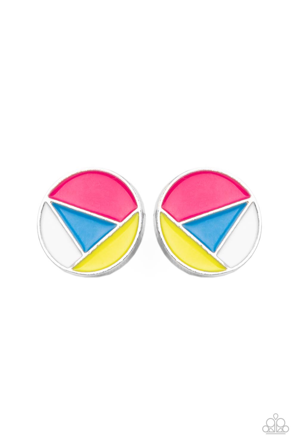 Artistic Expression Multi Pink, Blue and Yellow Post Earrings - Paparazzi Accessories- lightbox - CarasShop.com - Paparazzi Jewelry by Cara Jewels