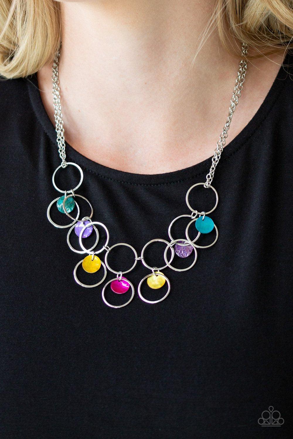 Ask and You SHELL Receive Silver and Multicolor Shell Necklace - Paparazzi Accessories- on model - CarasShop.com - Paparazzi Jewelry by Cara Jewels
