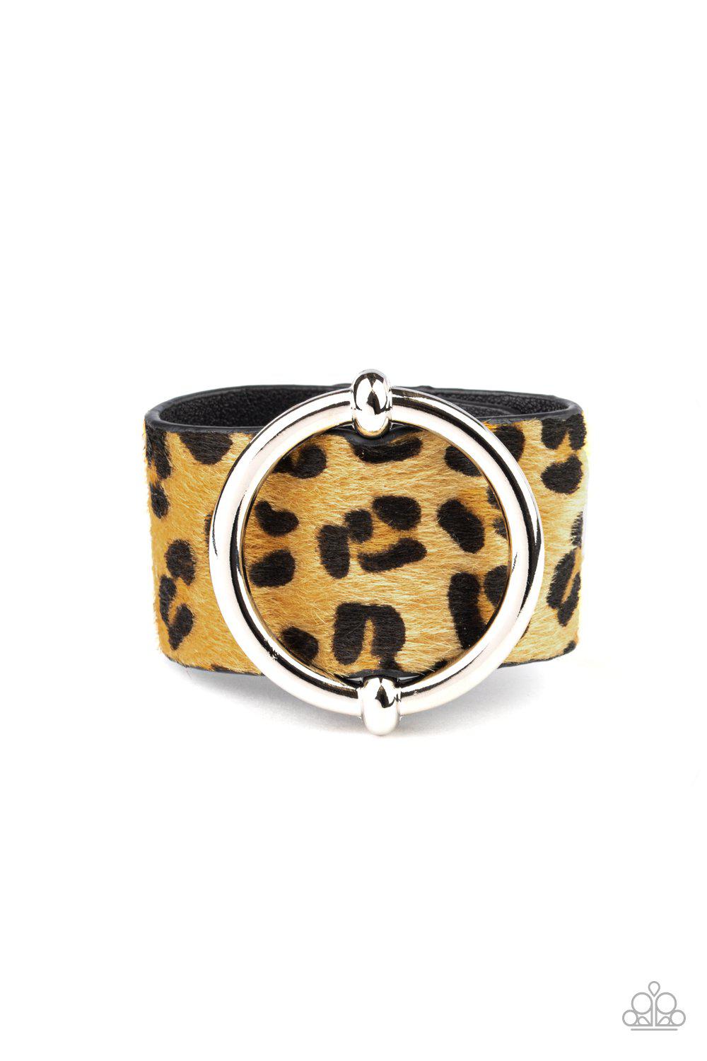 Asking FUR Trouble Yellow Cheetah Print Urban Wrap Snap Bracelet - Paparazzi Accessories- lightbox - CarasShop.com - Paparazzi Jewelry by Cara Jewels