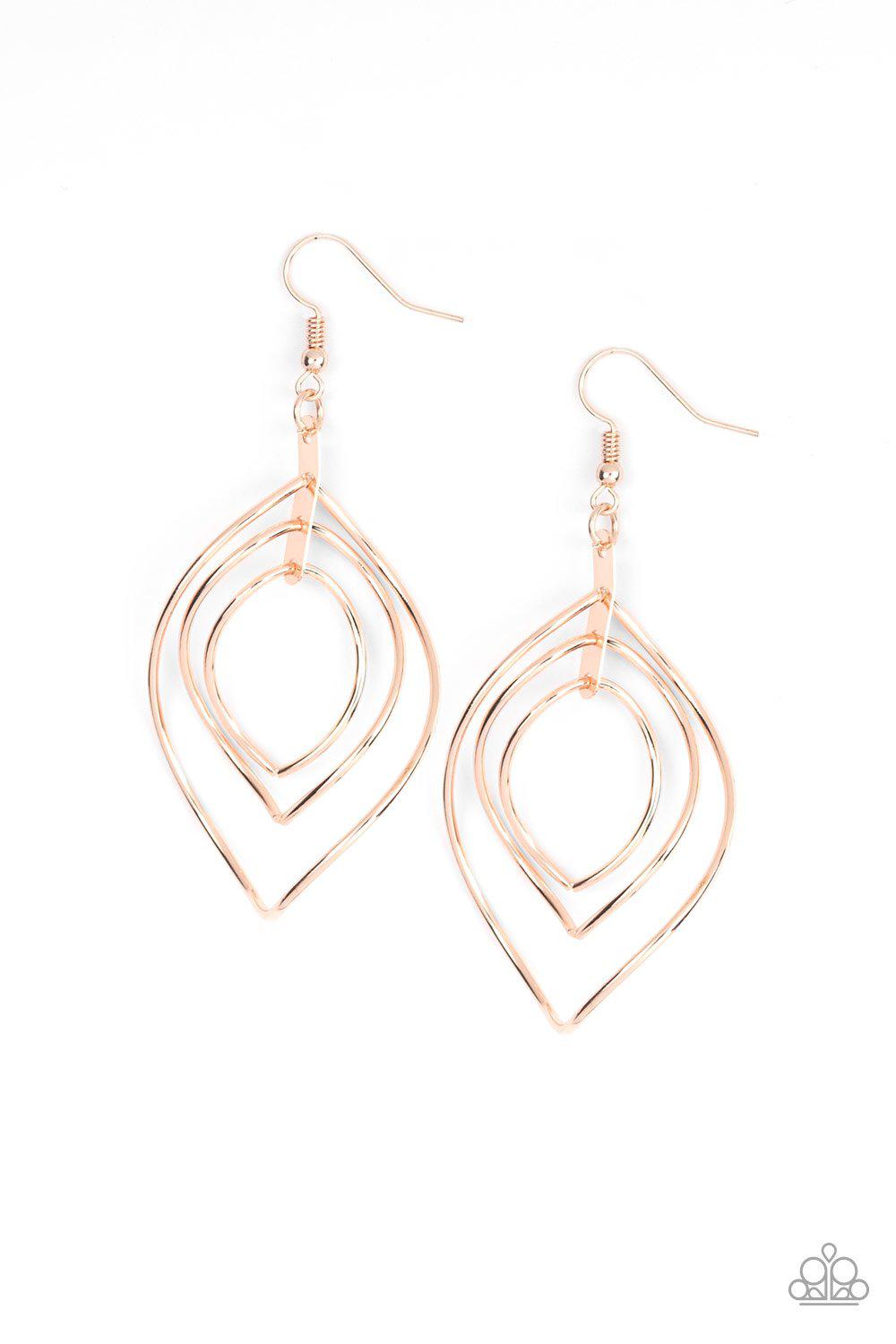 Asymmetrical Allure Rose Gold Earrings - Paparazzi Accessories- lightbox - CarasShop.com - Paparazzi Jewelry by Cara Jewels