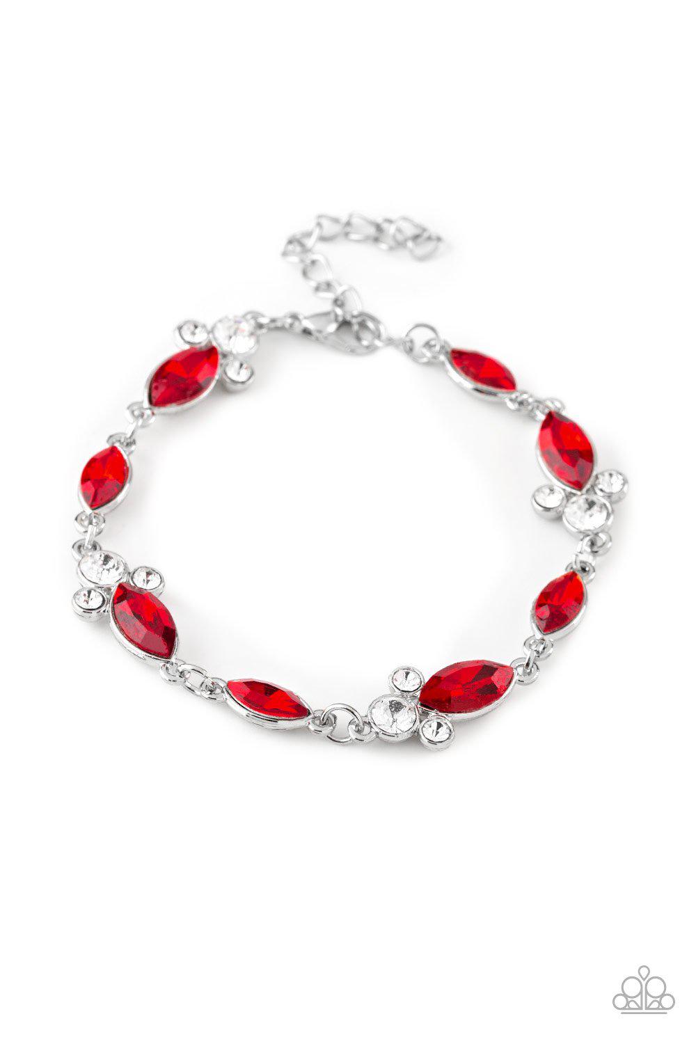 At Any Cost Red and White Gem Bracelet - Paparazzi Accessories- lightbox - CarasShop.com - Paparazzi Jewelry by Cara Jewels