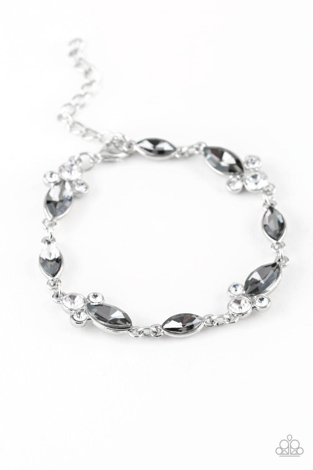 At Any Cost Silver and White Gem Bracelet - Paparazzi Accessories- lightbox - CarasShop.com - Paparazzi Jewelry by Cara Jewels