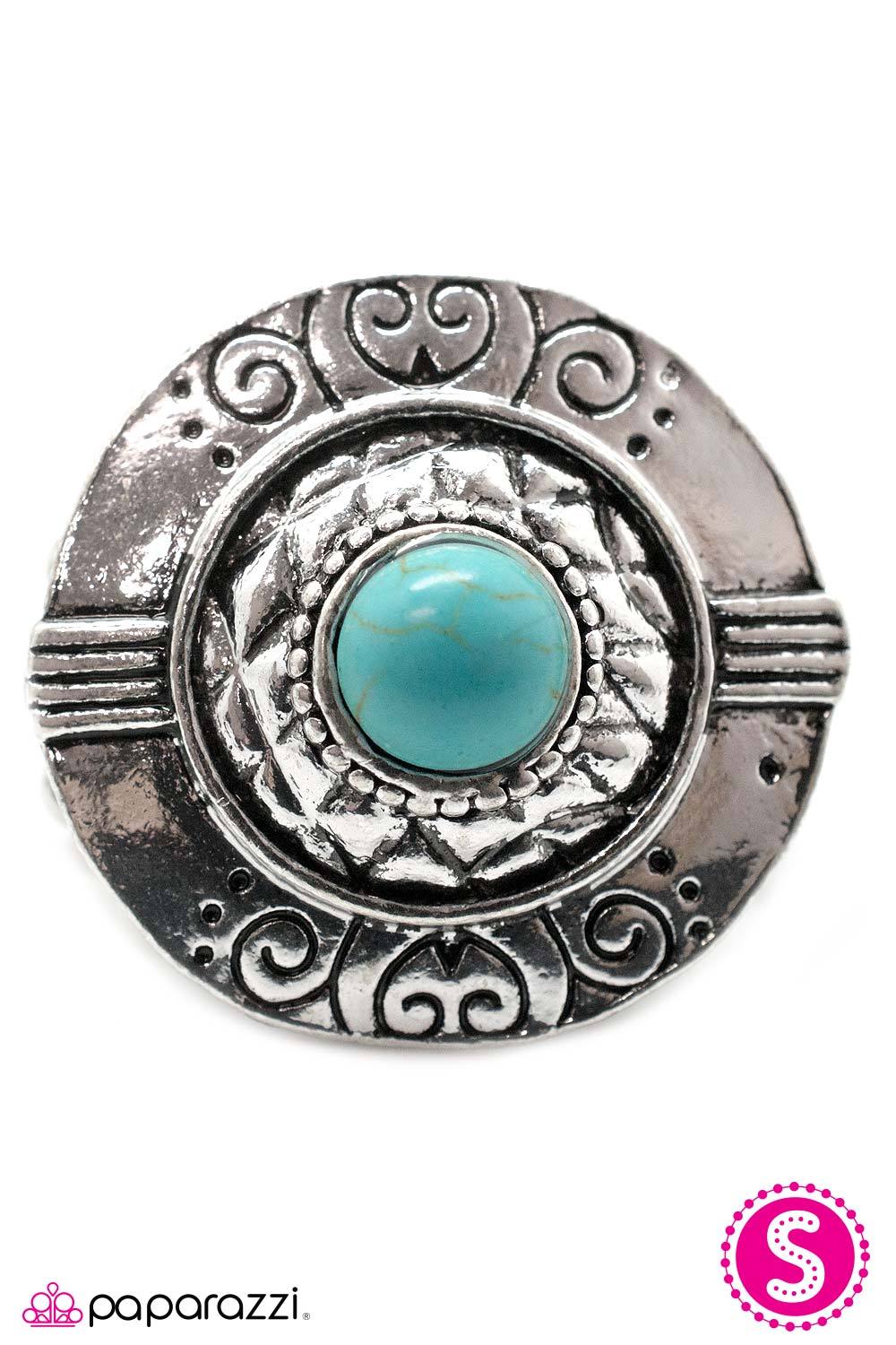 Atlas Silver and Turquoise Blue Stone Ring - Paparazzi Accessories- lightbox - CarasShop.com - Paparazzi Jewelry by Cara Jewels