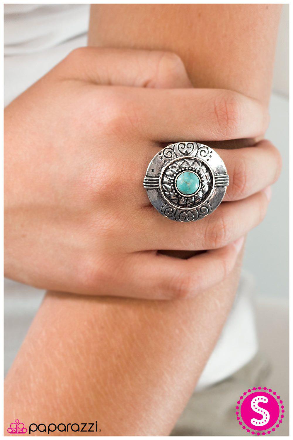 Atlas Silver and Turquoise Blue Stone Ring - Paparazzi Accessories- on model - CarasShop.com - Paparazzi Jewelry by Cara Jewels