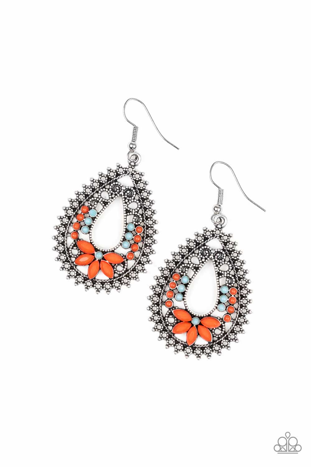 Atta-GALA Coral and Blue Bead Earrings - Paparazzi Accessories- lightbox - CarasShop.com - Paparazzi Jewelry by Cara Jewels