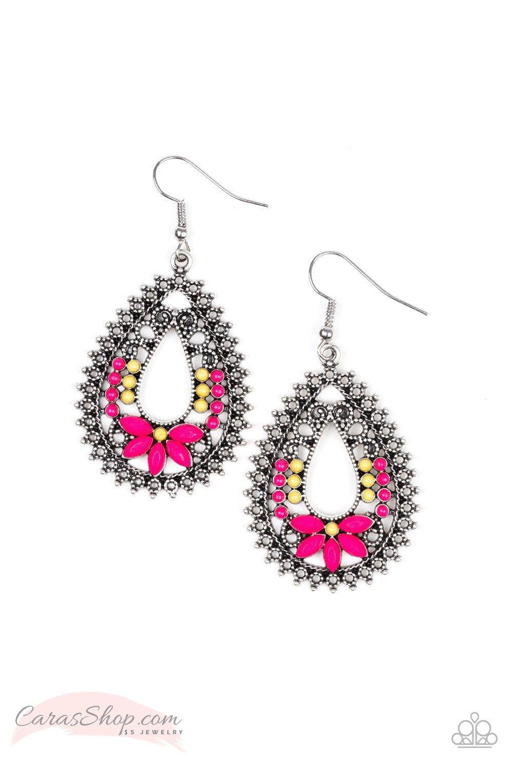 Atta-GALA - Pink and Yellow Bead Earrings - Paparazzi Accessories- lightbox - CarasShop.com - Paparazzi Jewelry by Cara Jewels