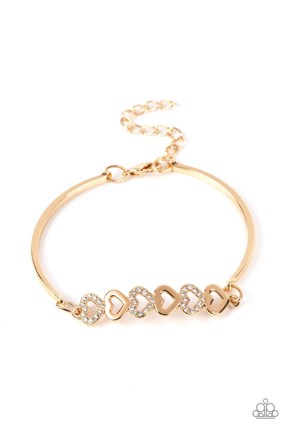 Attentive Admirer Gold Heart Bracelet - Paparazzi Accessories- lightbox - CarasShop.com - Paparazzi Jewelry by Cara Jewels