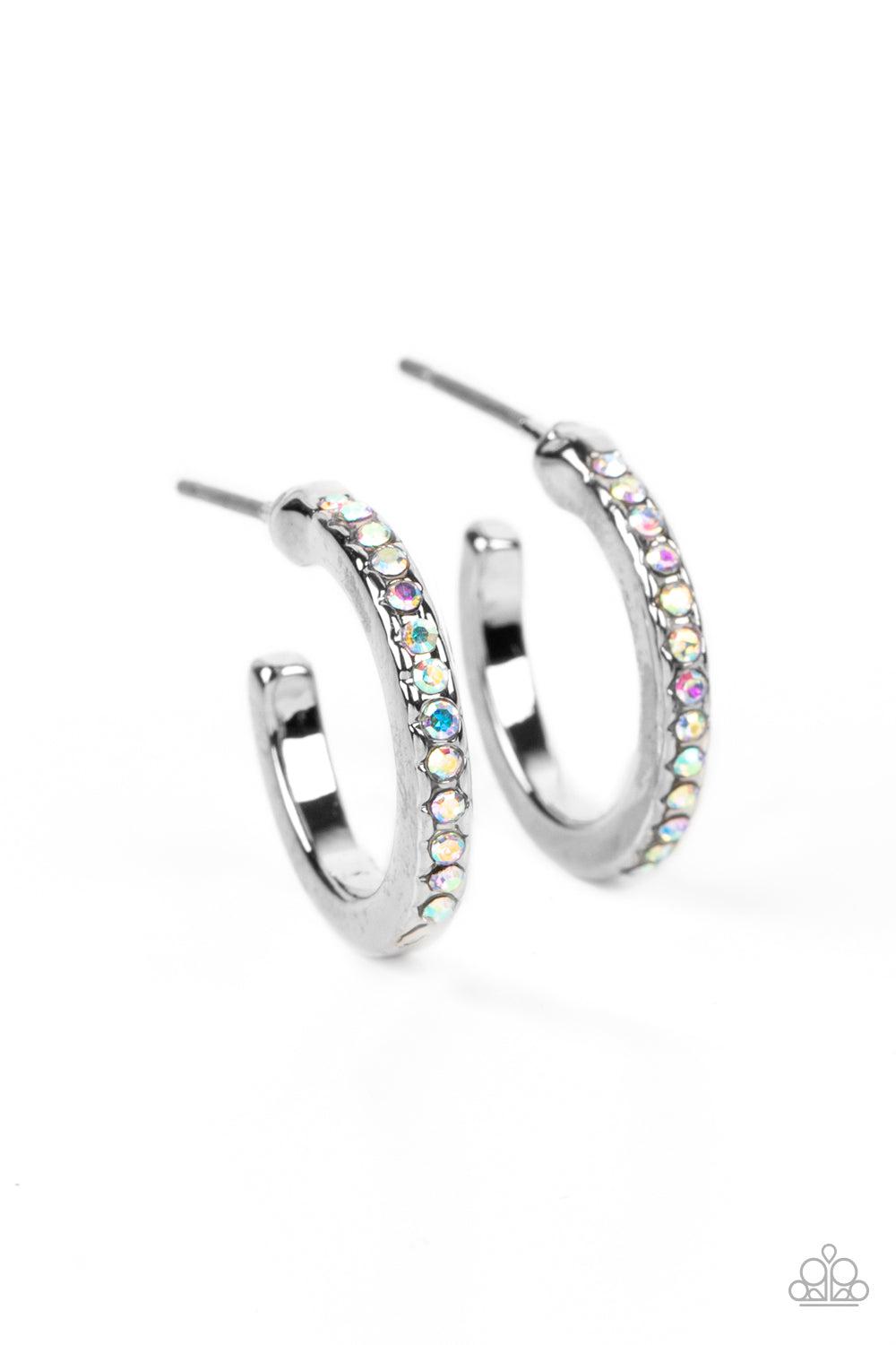 Audaciously Angelic Multi Iridescent Rhinestone Hoop Earrings - Paparazzi Accessories- lightbox - CarasShop.com - Paparazzi Jewelry by Cara Jewels