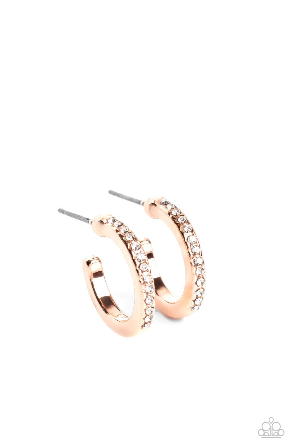 Audaciously Angelic Rose Gold Hoop Earrings - Paparazzi Accessories- lightbox - CarasShop.com - Paparazzi Jewelry by Cara Jewels