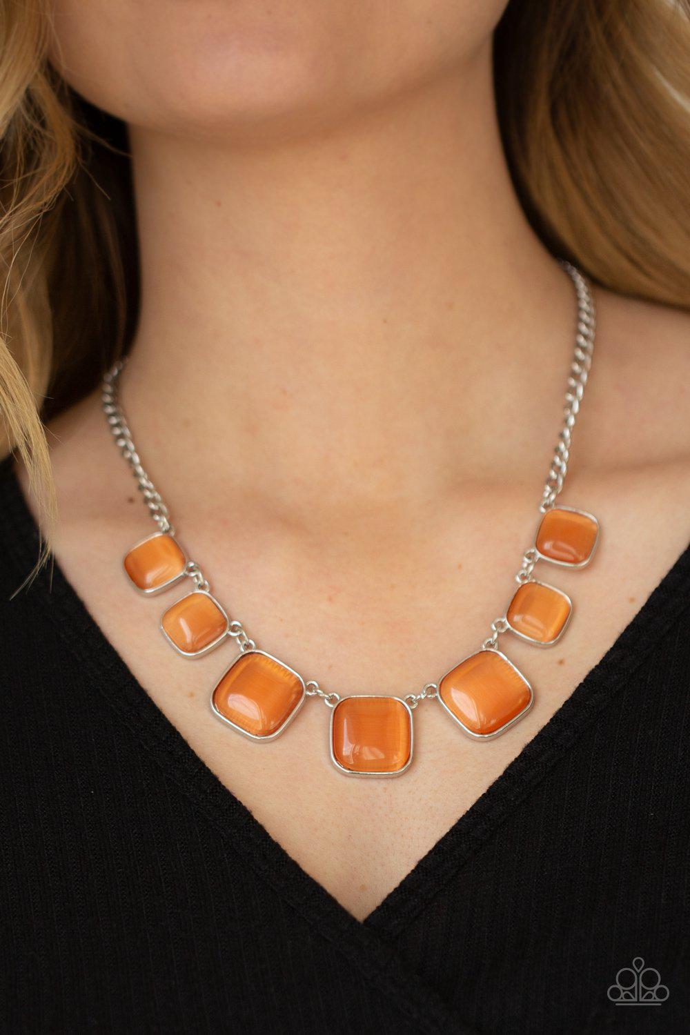 Aura Allure Orange Cat's Eye Stone Necklace - Paparazzi Accessories- on model - CarasShop.com - Paparazzi Jewelry by Cara Jewels