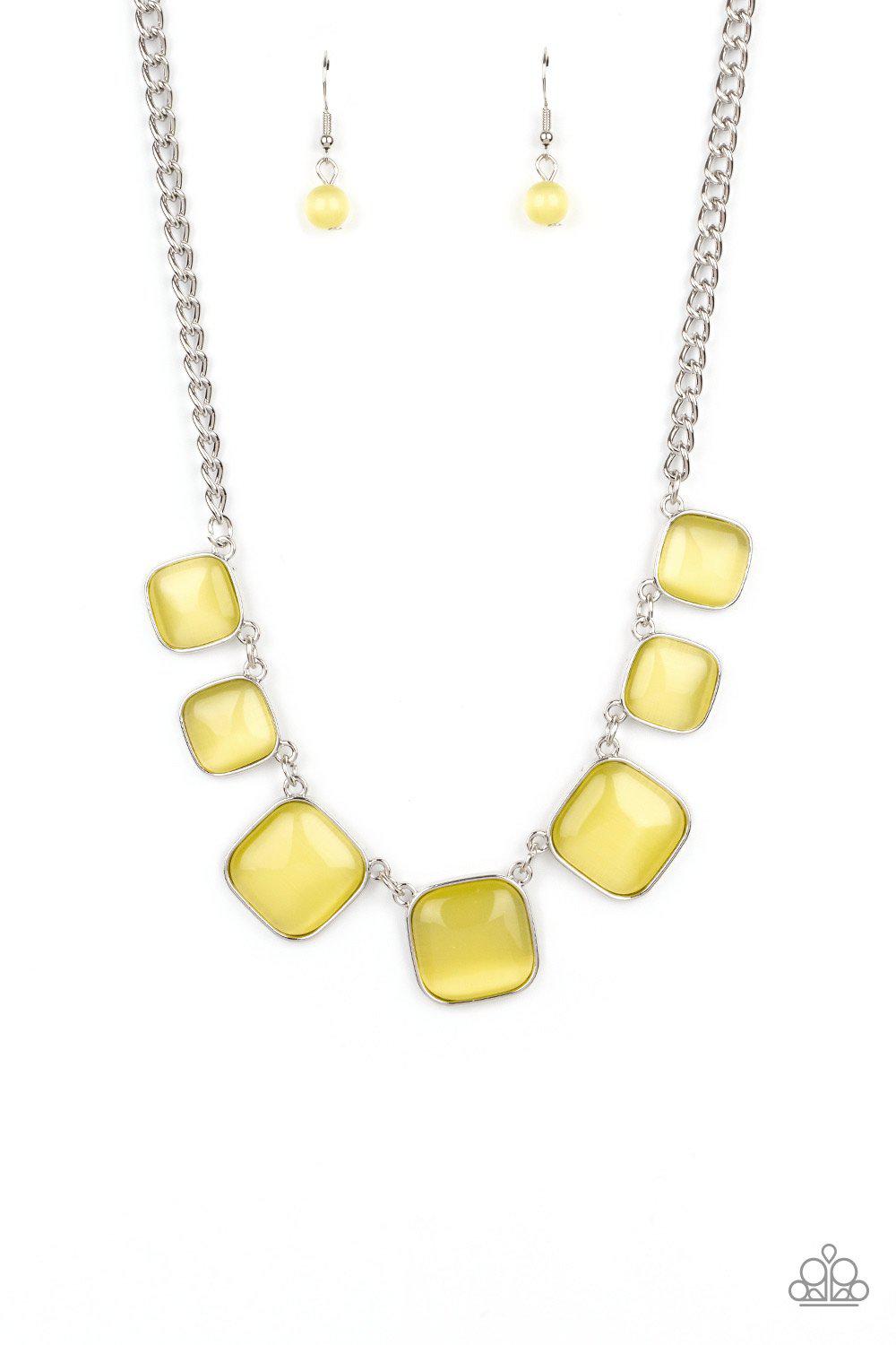 Aura Allure Yellow Cat's Eye Stone Necklace - Paparazzi Accessories- lightbox - CarasShop.com - Paparazzi Jewelry by Cara Jewels
