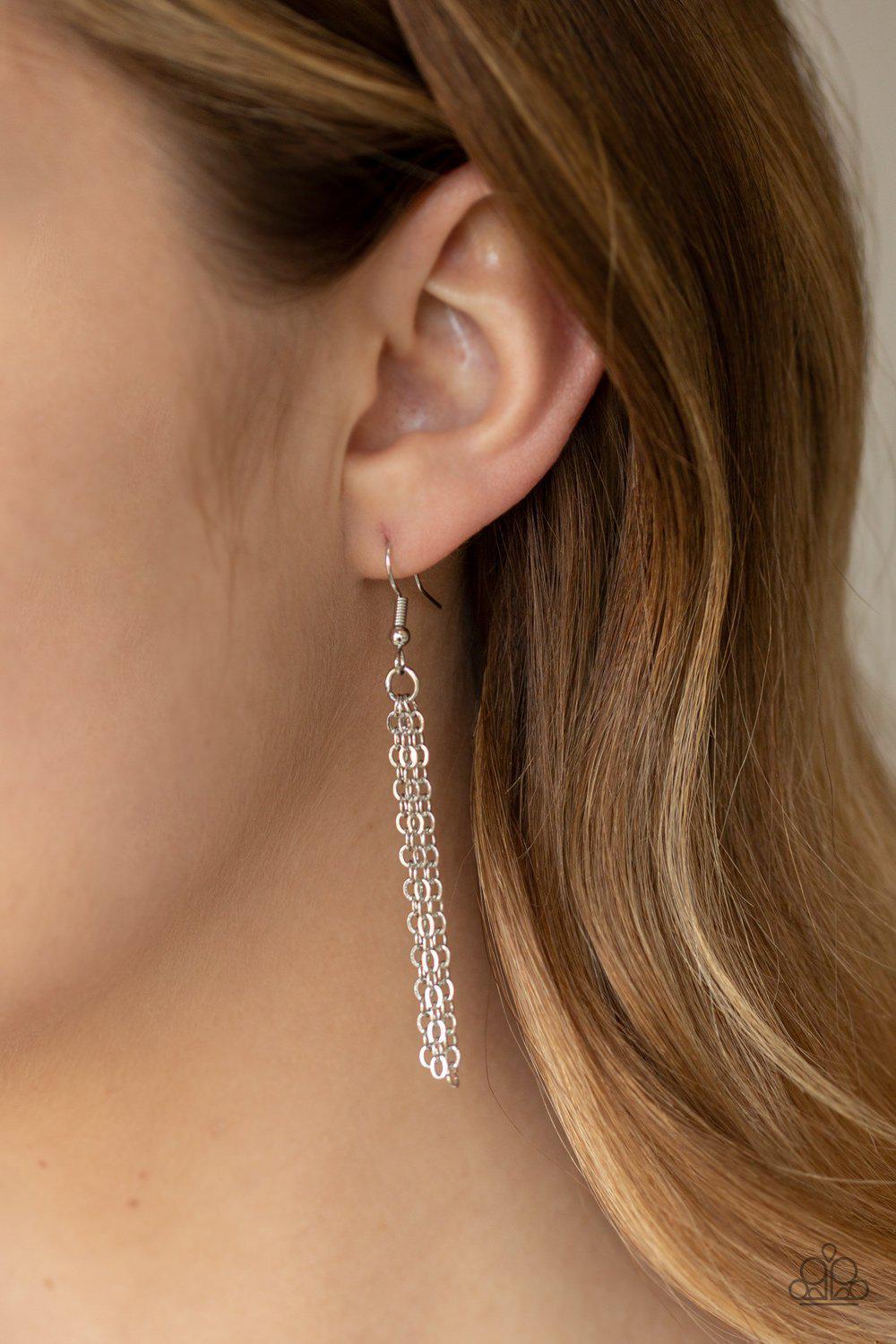 Aussie Walkabout Long Silver Necklace and matching Earrings - Paparazzi Accessories - free matching earrings -CarasShop.com - Paparazzi Jewelry by Cara Jewels