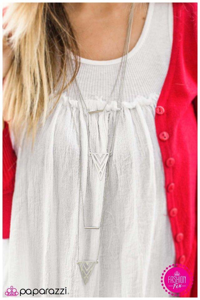 Aussie Walkabout Long Silver Necklace and matching Earrings - Paparazzi Accessories- on model - CarasShop.com - Paparazzi Jewelry by Cara Jewels