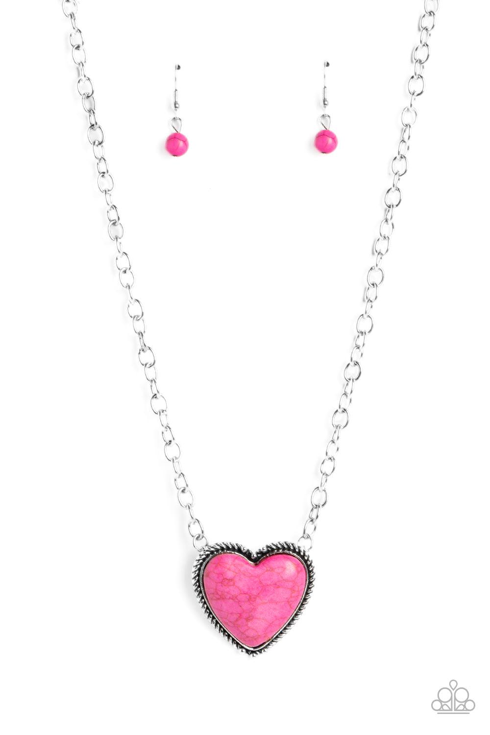Authentic Admirer Pink Stone Heart Necklace - Paparazzi Accessories- lightbox - CarasShop.com - Paparazzi Jewelry by Cara Jewels