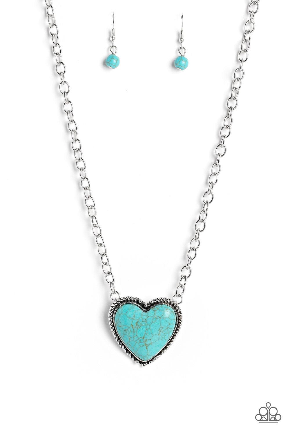 Authentic Admirer Turquoise Blue Stone Heart Necklace - Paparazzi Accessories- lightbox - CarasShop.com - Paparazzi Jewelry by Cara Jewels