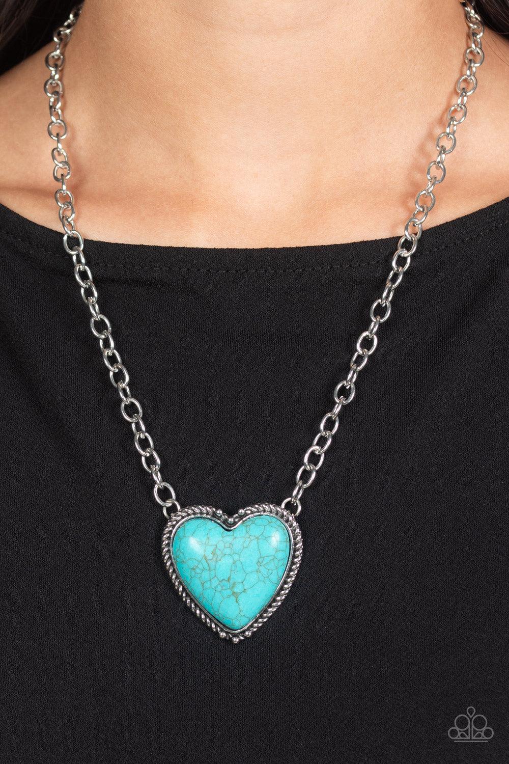 Authentic Admirer Turquoise Blue Stone Heart Necklace - Paparazzi Accessories- lightbox - CarasShop.com - Paparazzi Jewelry by Cara Jewels