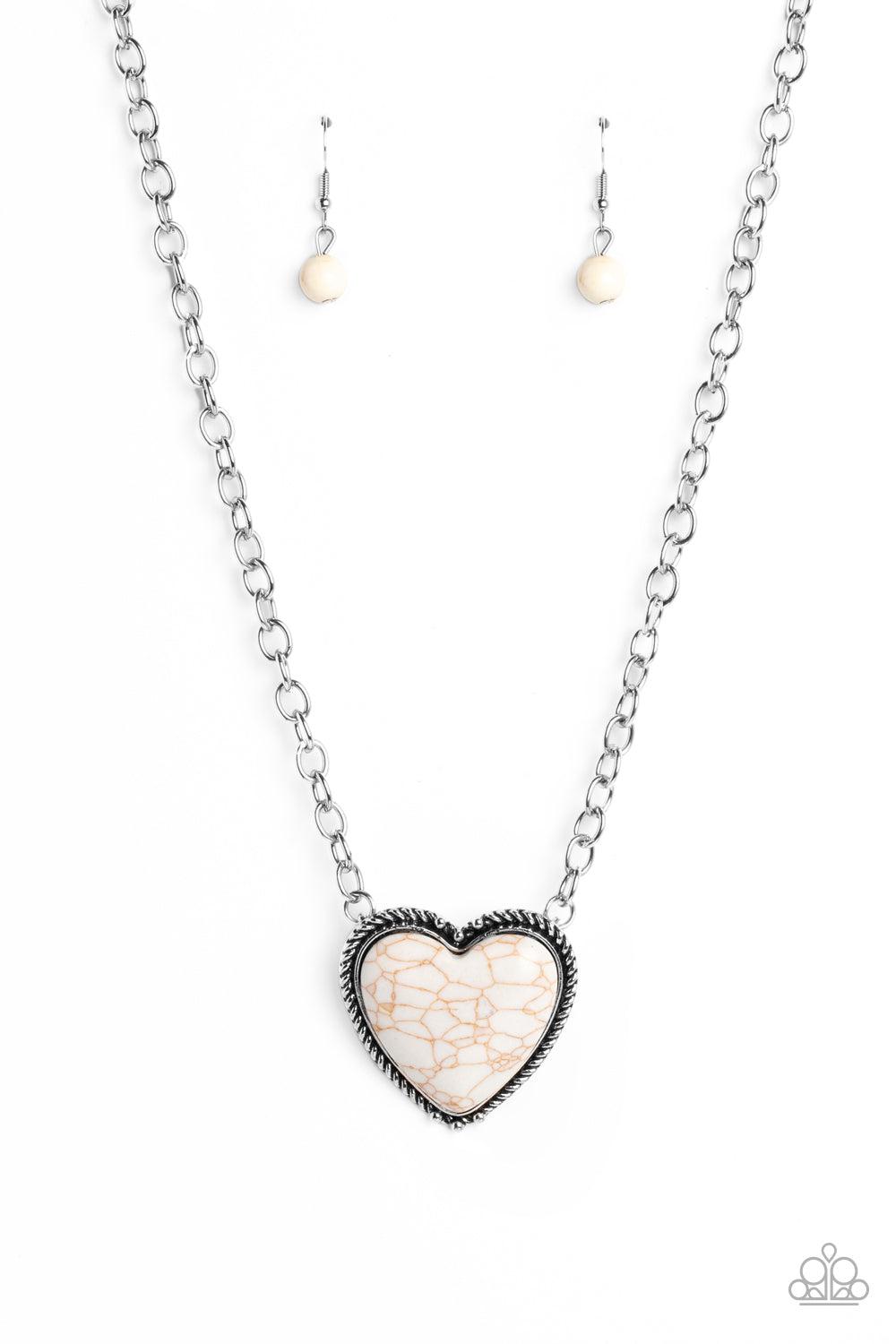 Authentic Admirer White Stone Heart Necklace - Paparazzi Accessories- lightbox - CarasShop.com - Paparazzi Jewelry by Cara Jewels
