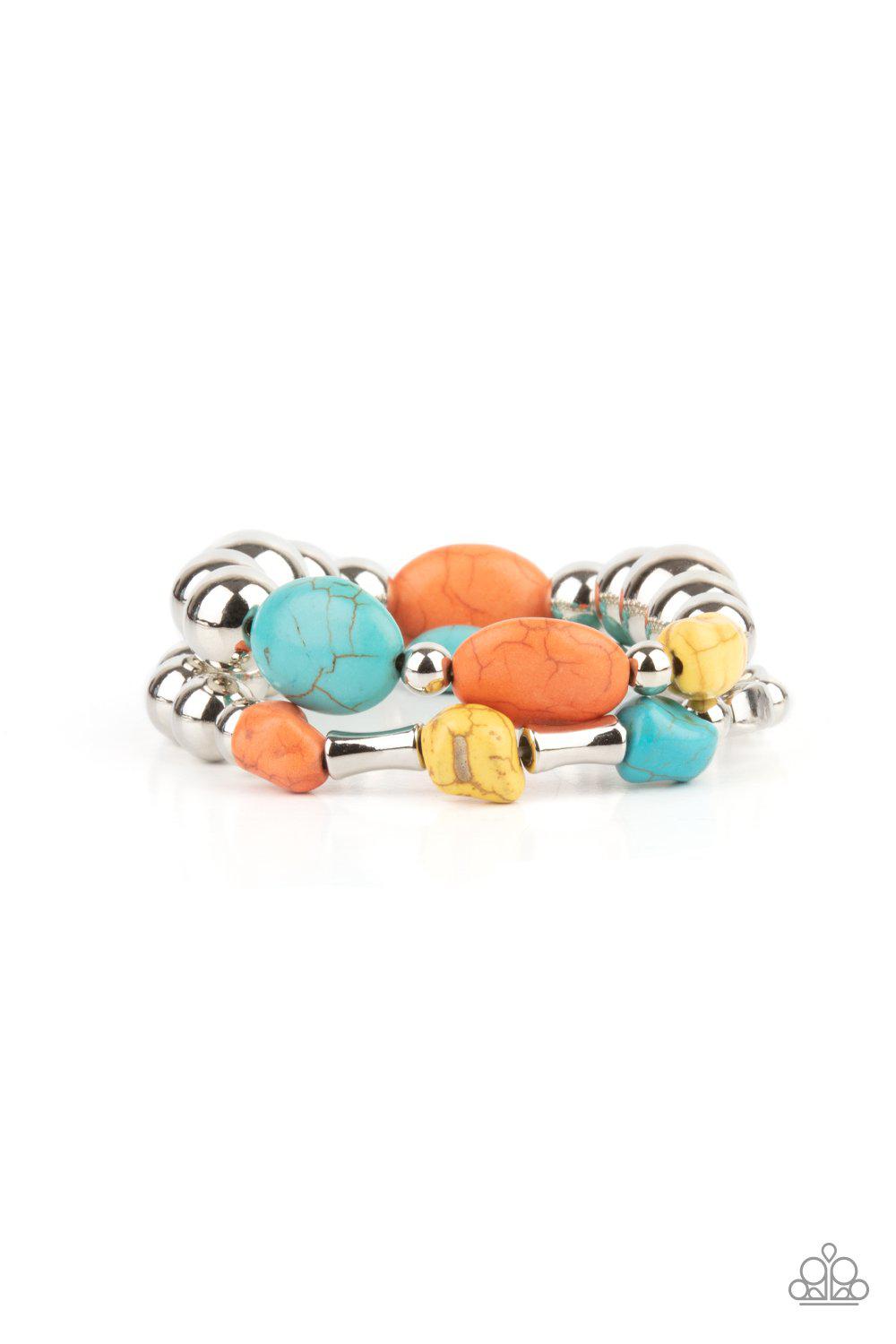 Authentically Artisan Multi Stone and Silver Bracelet Set - Paparazzi Accessories- lightbox - CarasShop.com - Paparazzi Jewelry by Cara Jewels