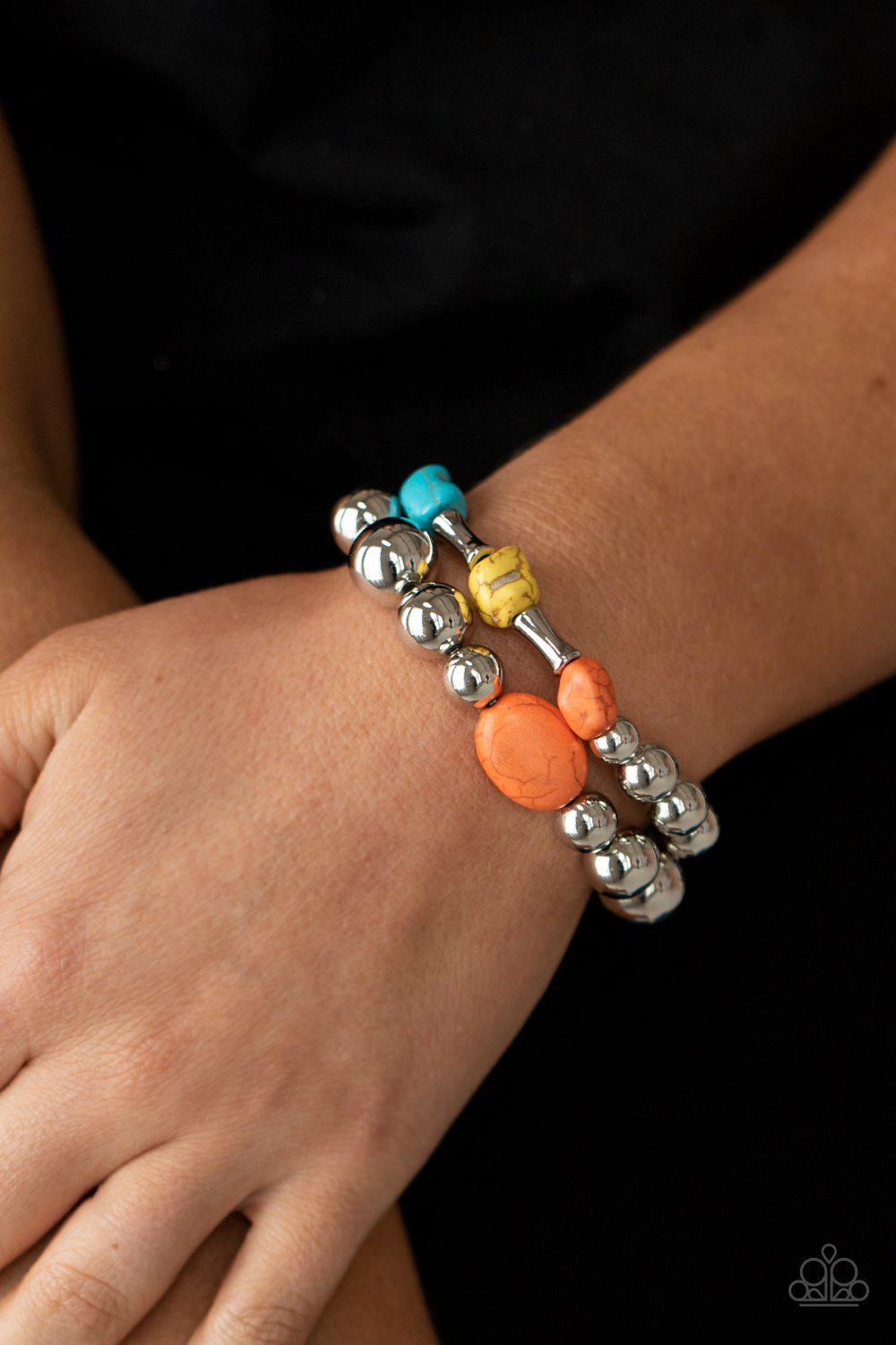Authentically Artisan Multi Stone and Silver Bracelet Set - Paparazzi Accessories- on model - CarasShop.com - Paparazzi Jewelry by Cara Jewels