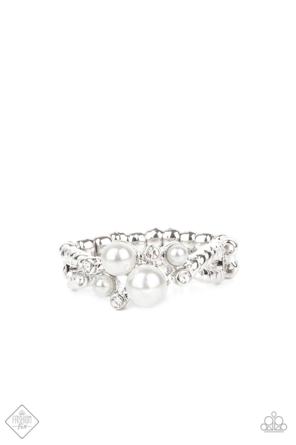 Avant-Vintage White Ring - Paparazzi Accessories- lightbox - CarasShop.com - Paparazzi Jewelry by Cara Jewels