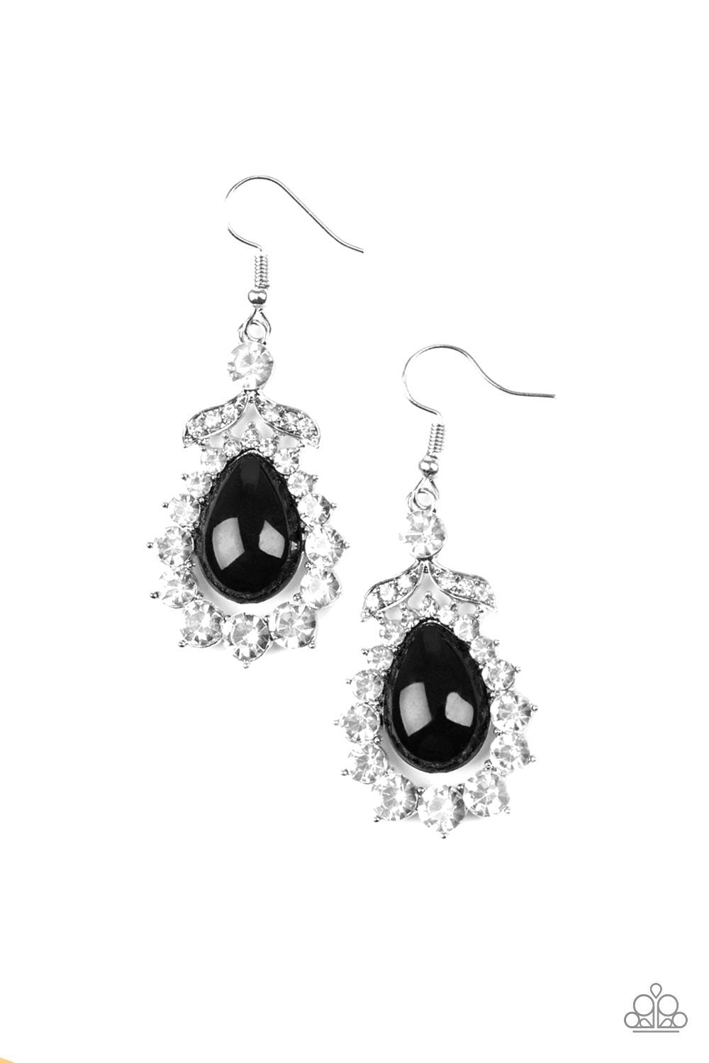 Award Winning Shimmer Black and White Rhinestone Earrings - Paparazzi Accessories- lightbox - CarasShop.com - Paparazzi Jewelry by Cara Jewels